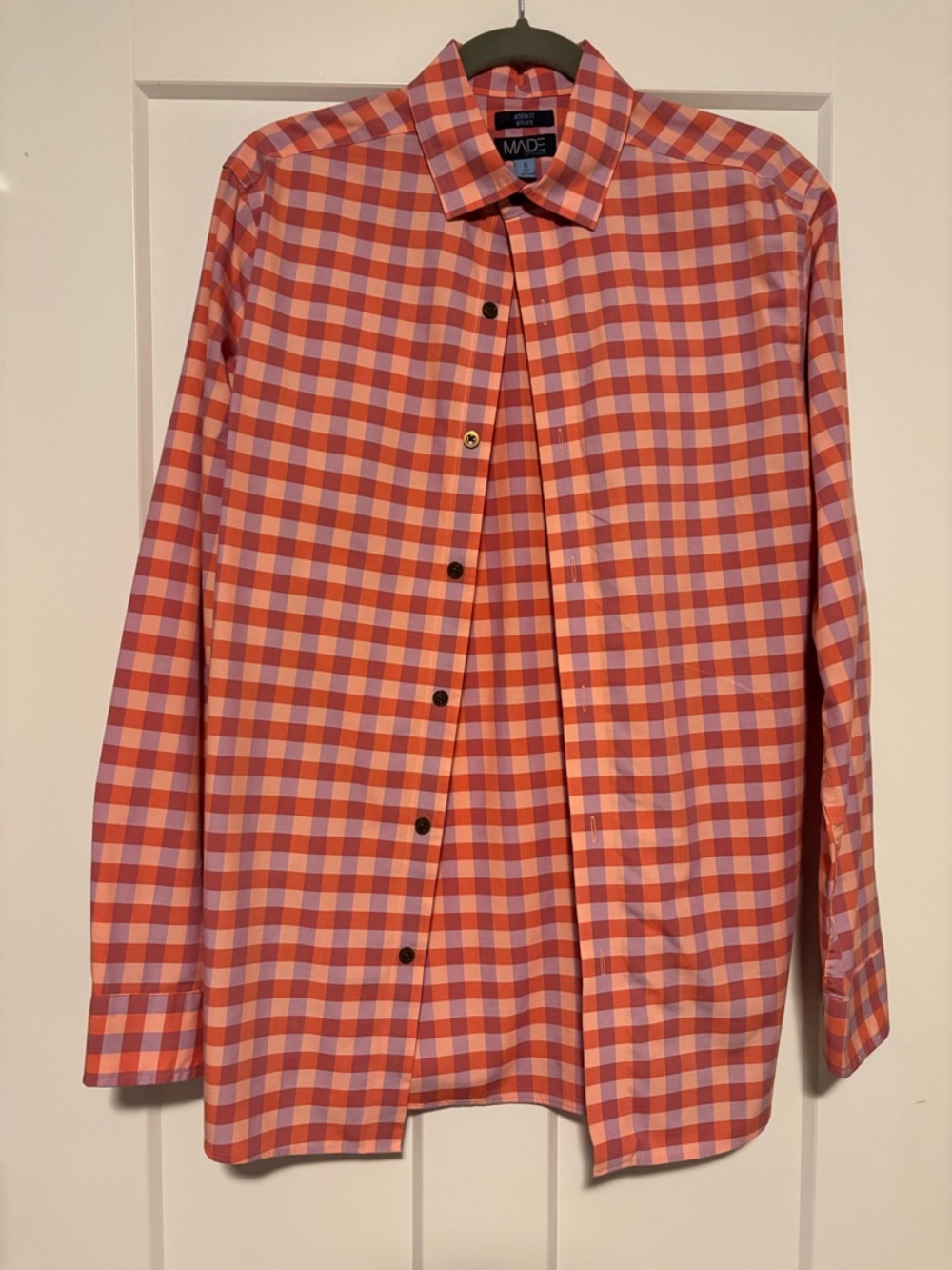 Orange and Pink Check Button-Down Shirt